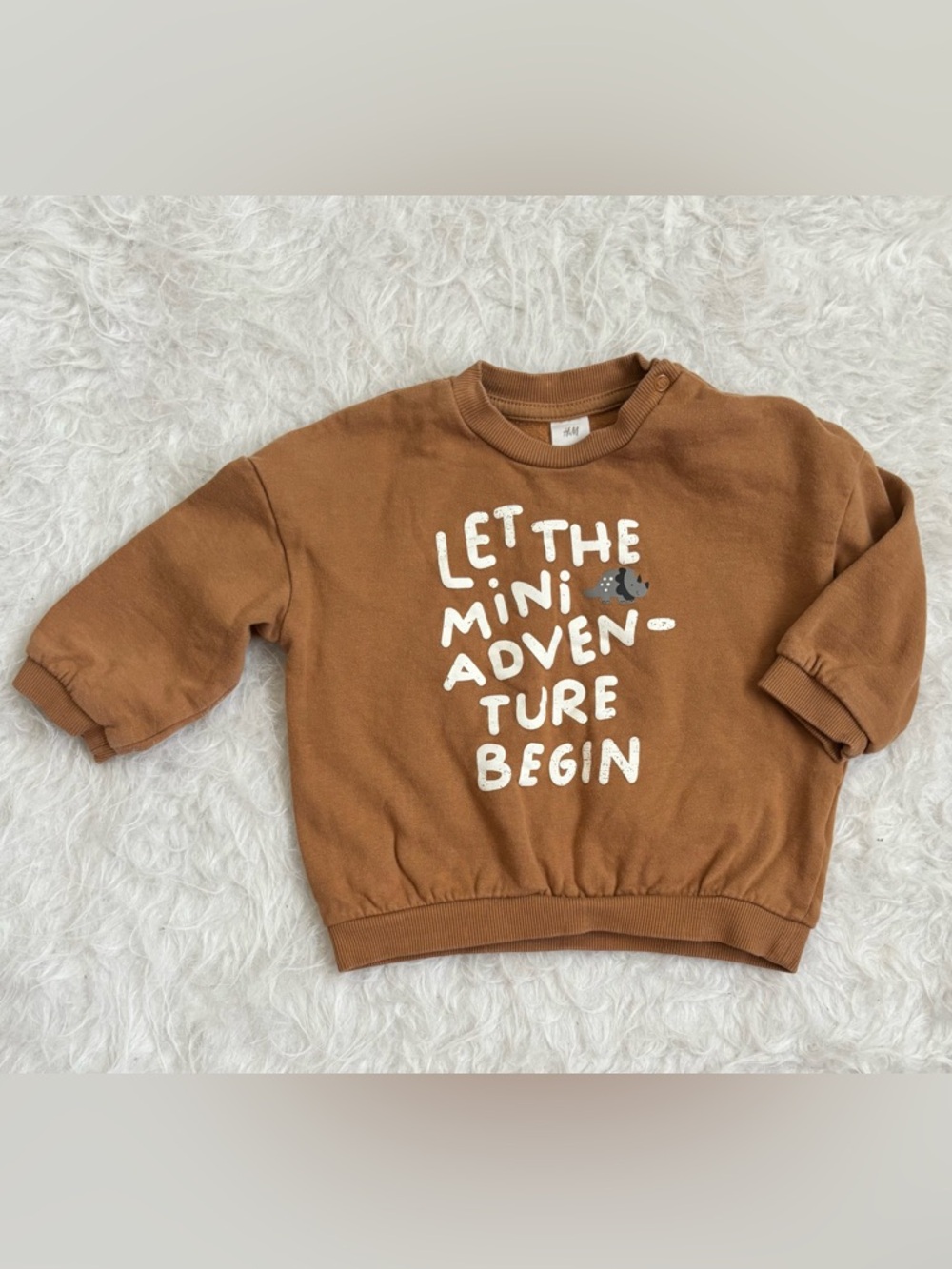 H&M Minimalist Brown Toddler Sweatshirt with Dino & Adventure Graphic